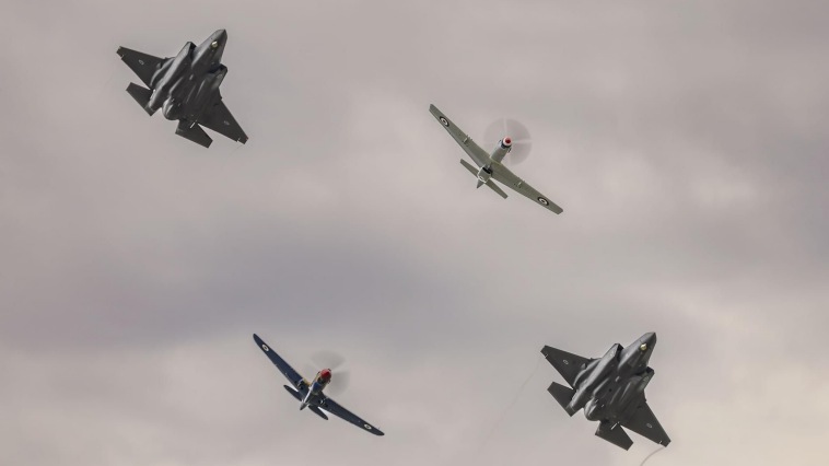 VH BOB in formation with 2 F35's and P40